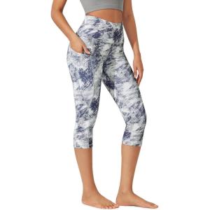 image:imageODODOS Womens High Waisted Yoga Capris with Pockets Tummy Control Non See Through Workout Athletic Running Capri LeggingsBlue Gray Line