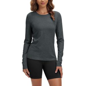 image:imageODODOS Womens Long Sleeve TShirt  Ultra Soft odSTRATUM Tech Performance Top UPF 50 Breathable Crew Neck PulloverCharcoal Heather