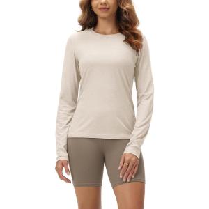 image:imageODODOS Womens Long Sleeve TShirt  Ultra Soft odSTRATUM Tech Performance Top UPF 50 Breathable Crew Neck PulloverEcru Heather