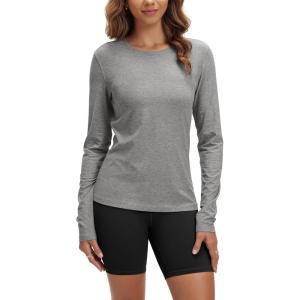 image:imageODODOS Womens Long Sleeve TShirt  Ultra Soft odSTRATUM Tech Performance Top UPF 50 Breathable Crew Neck PulloverGrey Heather