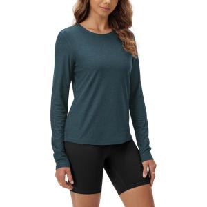 image:imageODODOS Womens Long Sleeve TShirt  Ultra Soft odSTRATUM Tech Performance Top UPF 50 Breathable Crew Neck PulloverNavy Heather