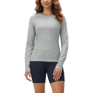 image:imageODODOS Womens Long Sleeve TShirt  Ultra Soft odSTRATUM Tech Performance Top UPF 50 Breathable Crew Neck PulloverPale Grey Heather