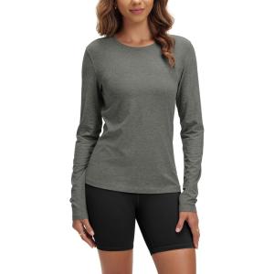 image:imageODODOS Womens Long Sleeve TShirt  Ultra Soft odSTRATUM Tech Performance Top UPF 50 Breathable Crew Neck PulloverSmoke Heather