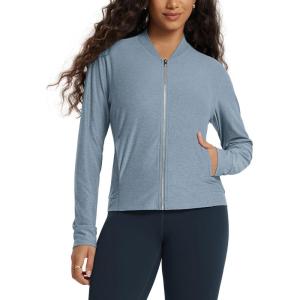 image:imageODODOS Womens Performance Full Zip Track Jacket Ultra Soft odSTRATUM Tech UPF 50 Stand Collar Athletic Top with PocketsDusty Blue Heather
