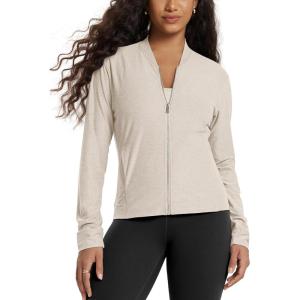 image:imageODODOS Womens Performance Full Zip Track Jacket Ultra Soft odSTRATUM Tech UPF 50 Stand Collar Athletic Top with PocketsEcru Heather
