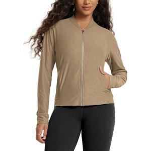 image:imageODODOS Womens Performance Full Zip Track Jacket Ultra Soft odSTRATUM Tech UPF 50 Stand Collar Athletic Top with PocketsKhaki Heather