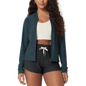 image:imageODODOS Womens Performance Full Zip Track Jacket Ultra Soft odSTRATUM Tech UPF 50 Stand Collar Athletic Top with PocketsNavy Heather