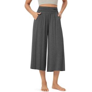 image:imageODODOS Womens Wide Leg Palazzo Lounge Cropped Pants with Pockets Light Weight Comfy Pajama Capri Pants2022 24 InseamCharcoal Heather