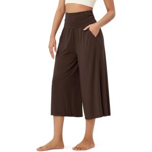 image:imageODODOS Womens Wide Leg Palazzo Lounge Cropped Pants with Pockets Light Weight Comfy Pajama Capri Pants2022 24 InseamChocolate