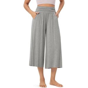 image:imageODODOS Womens Wide Leg Palazzo Lounge Cropped Pants with Pockets Light Weight Comfy Pajama Capri Pants2022 24 InseamGray Heather