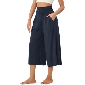 image:imageODODOS Womens Wide Leg Palazzo Lounge Cropped Pants with Pockets Light Weight Comfy Pajama Capri Pants2022 24 InseamMidnight