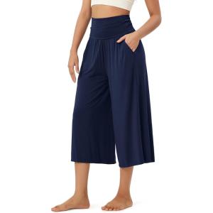 image:imageODODOS Womens Wide Leg Palazzo Lounge Cropped Pants with Pockets Light Weight Comfy Pajama Capri Pants2022 24 InseamNavy