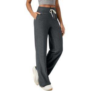 image:imageODODOS Womens HighRise Wide Leg Pants  Ultra Soft odSTRATUM Tech Drawstring Casual Relaxed Pants with Pockets 29 InseamCharcoal Heather