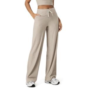 image:imageODODOS Womens HighRise Wide Leg Pants  Ultra Soft odSTRATUM Tech Drawstring Casual Relaxed Pants with Pockets 29 InseamMocha Heather