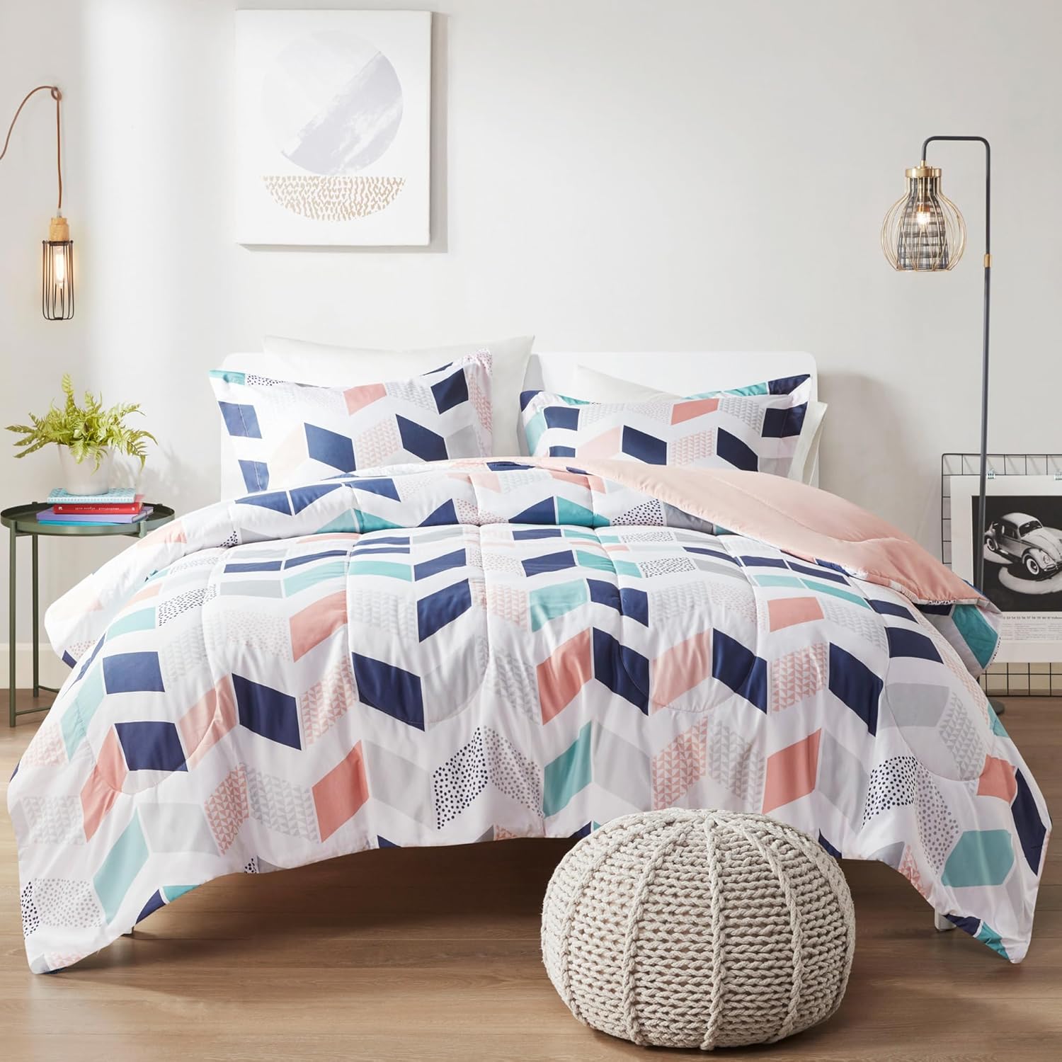 Comfort Spaces Casual Comforter Set Sporty Design Vibrant Color Active Lifestyle Boys Bedroom Dcor All Season Soft Microfiber Bedding Set Decorative Pillow Sham BlackRed Queen 4 PieceMultiBlush