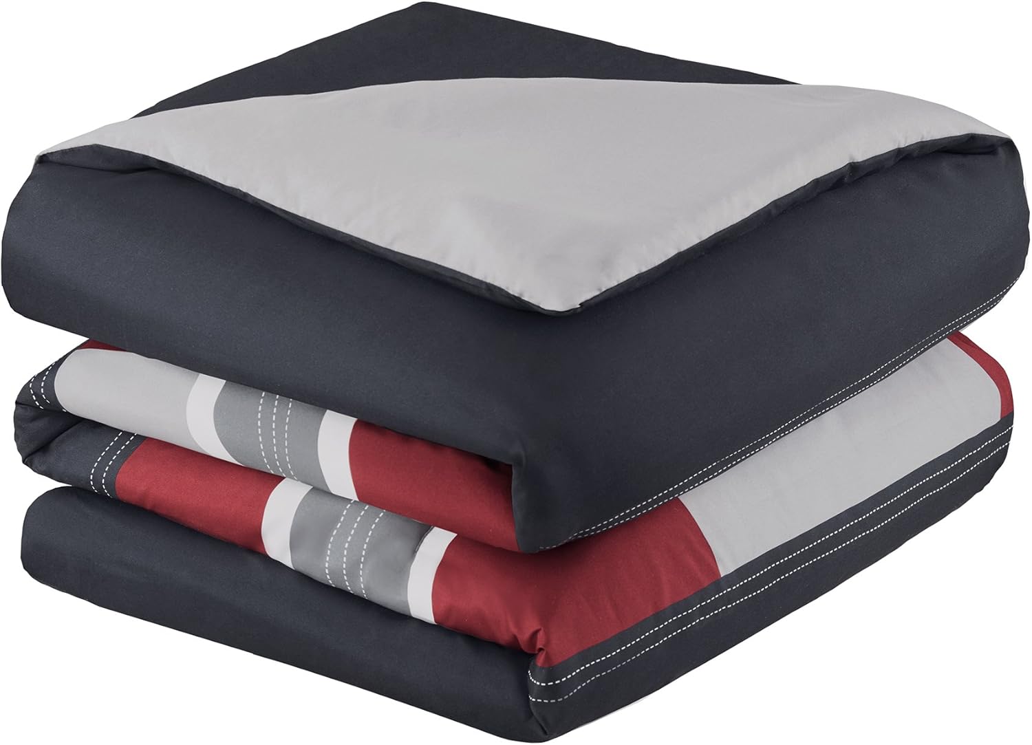 Comfort Spaces Casual Comforter Set Sporty Design Vibrant Color Active Lifestyle Boys Bedroom Dcor All Season Soft Microfiber Bedding Set Decorative Pillow Sham BlackRed Queen 4 PieceStripe BlackRed