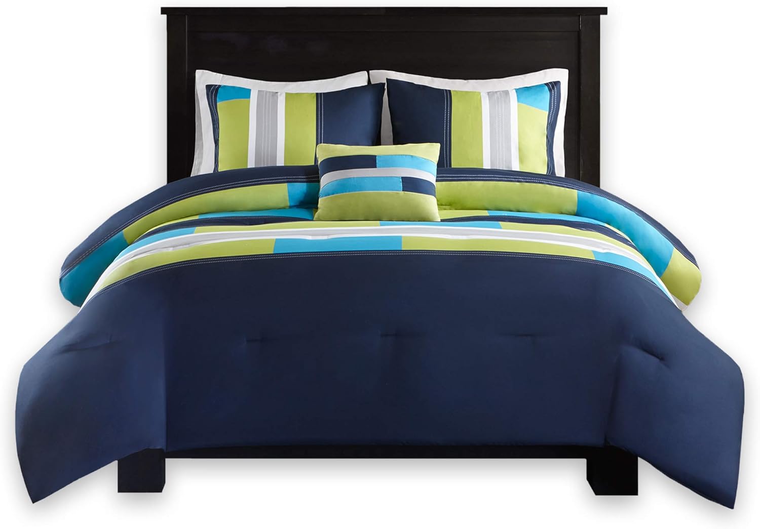 Comfort Spaces Casual Comforter Set Sporty Design Vibrant Color Active Lifestyle Boys Bedroom Dcor All Season Soft Microfiber Bedding Set Decorative Pillow Sham BlackRed Queen 4 PieceStripe NavyBlue