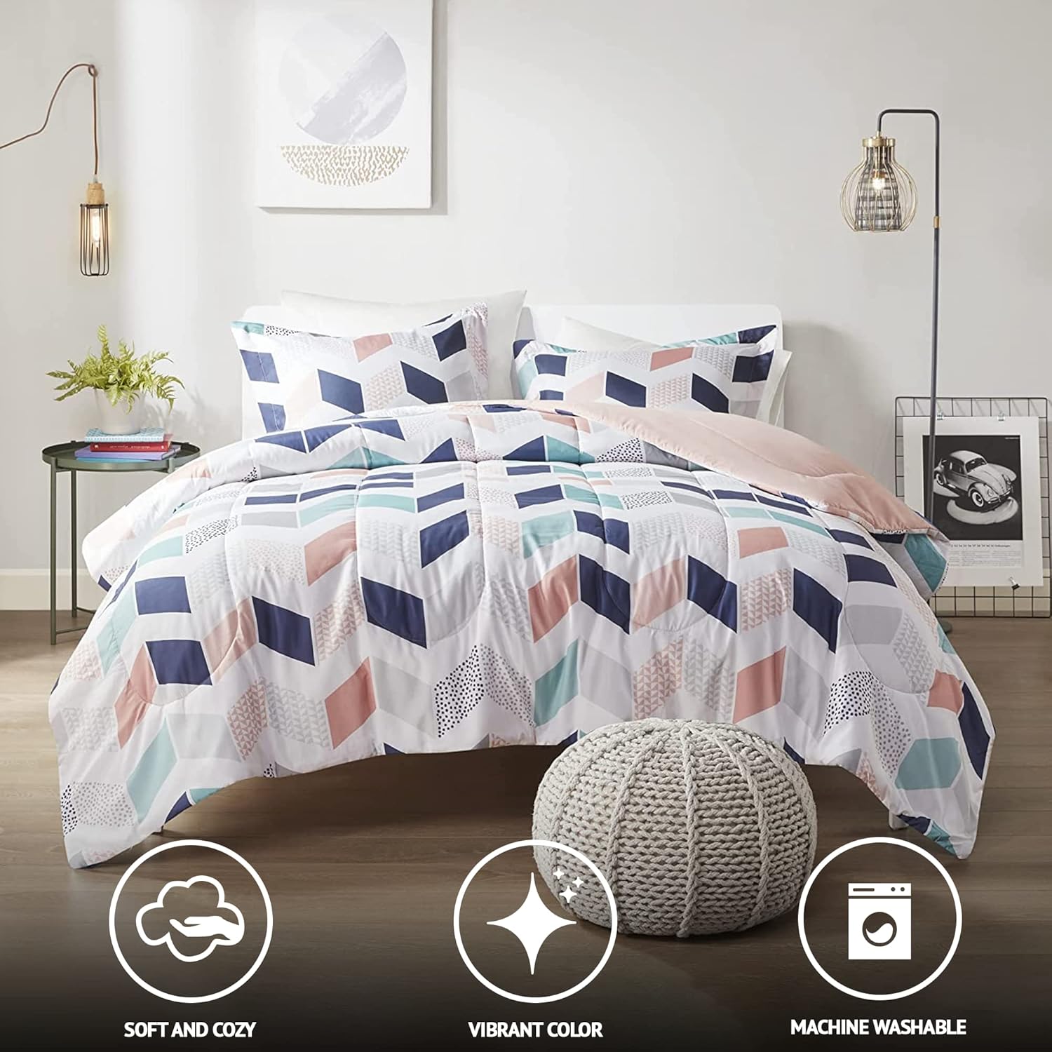 Comfort Spaces Casual Comforter Set Sporty Design Vibrant Color Active Lifestyle Boys Bedroom Dcor All Season Soft Microfiber Bedding Set Decorative Pillow Sham BlackRed Queen 4 PieceMultiBlush