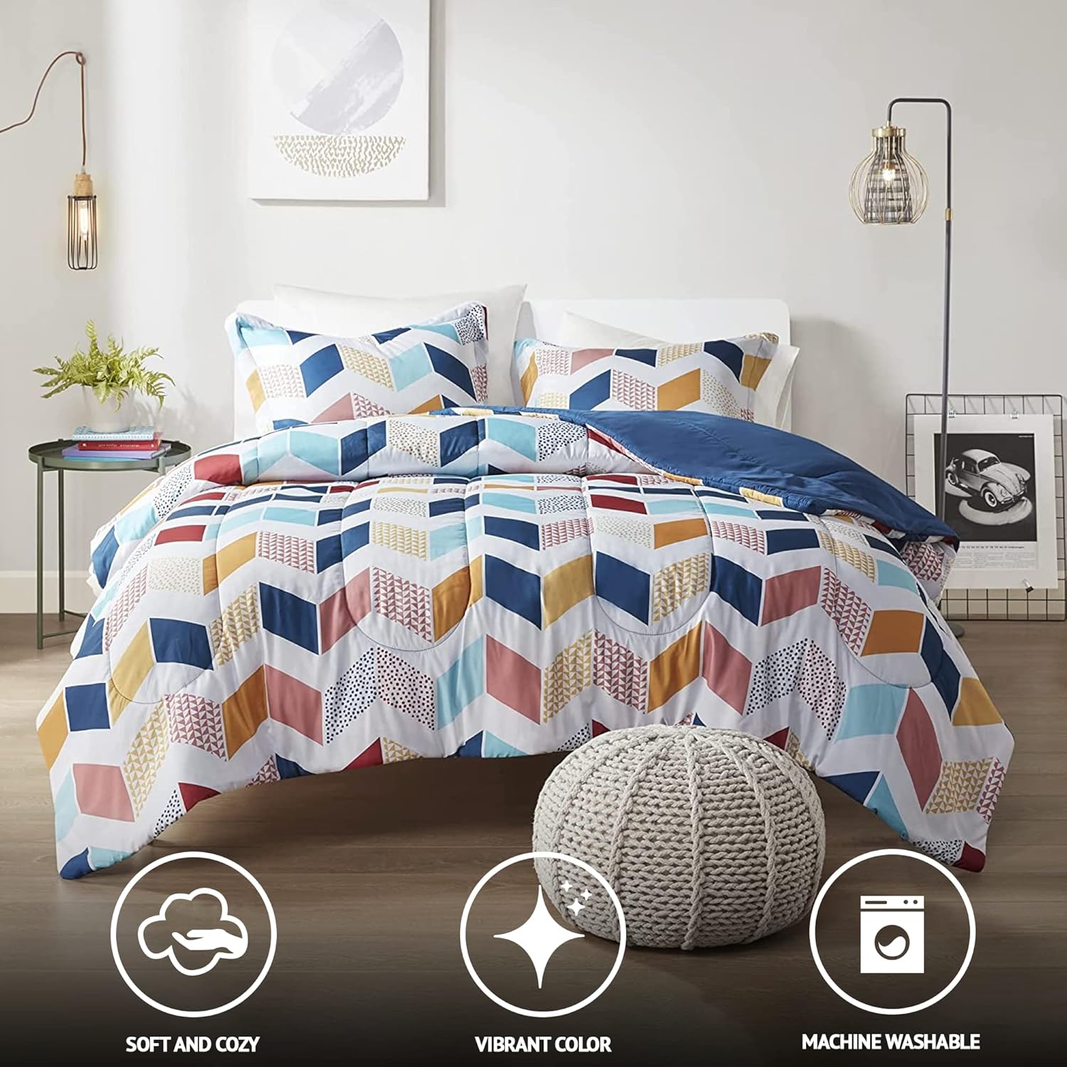 Comfort Spaces Casual Comforter Set Sporty Design Vibrant Color Active Lifestyle Boys Bedroom Dcor All Season Soft Microfiber Bedding Set Decorative Pillow Sham BlackRed Queen 4 PieceMultiAqua