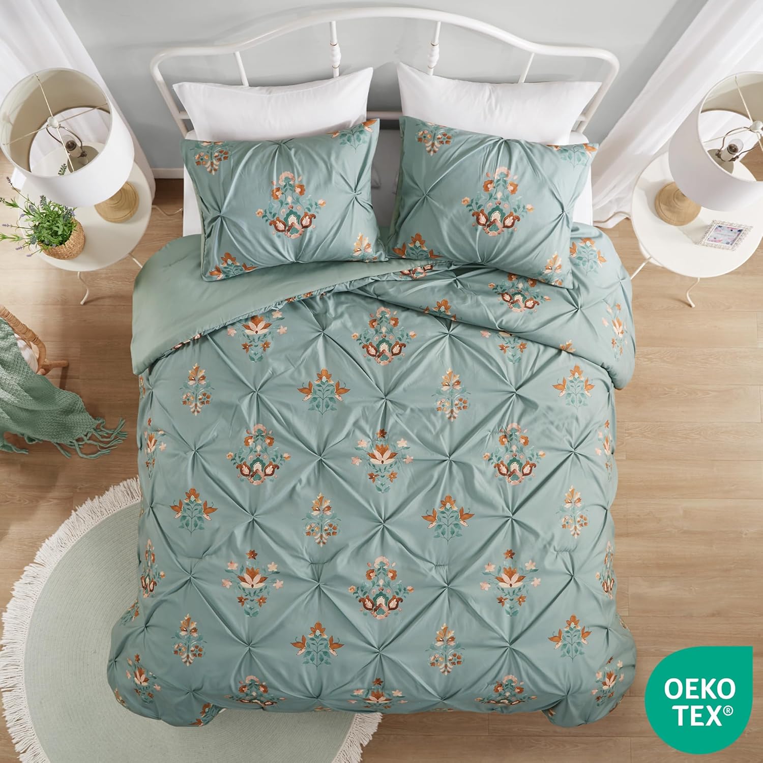 Comfort Spaces Purple Queen Comforter Set  3 Pieces Pintuck Tufted Vintage Floral Bedding Set Queen All Seasons SkinFriendly Lightweight ampamp Soft Microfiber Queen Bed Set Shams Misha FullQueenGreen
