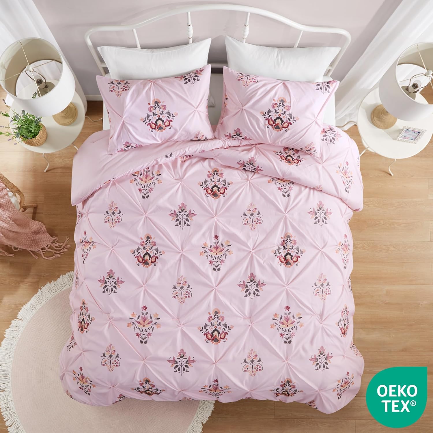 Comfort Spaces Purple Queen Comforter Set  3 Pieces Pintuck Tufted Vintage Floral Bedding Set Queen All Seasons SkinFriendly Lightweight ampamp Soft Microfiber Queen Bed Set Shams Misha FullQueenPink