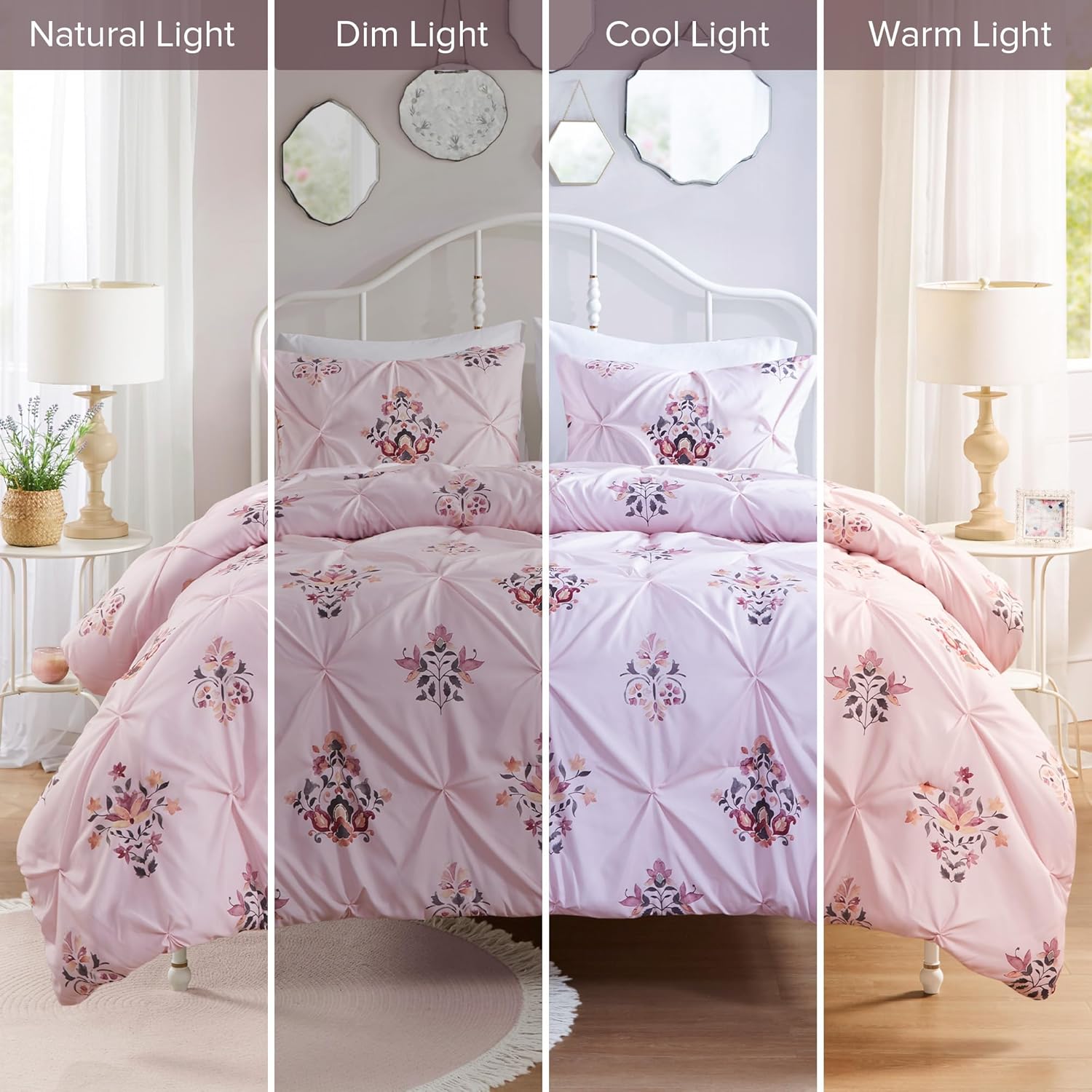 Comfort Spaces Purple Queen Comforter Set  3 Pieces Pintuck Tufted Vintage Floral Bedding Set Queen All Seasons SkinFriendly Lightweight ampamp Soft Microfiber Queen Bed Set Shams Misha FullQueenPink