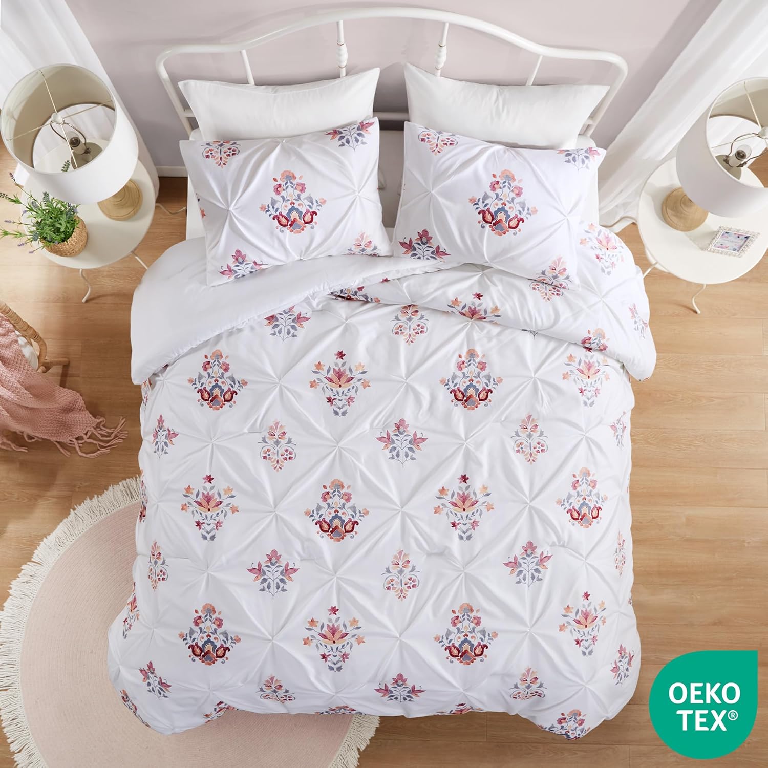 Comfort Spaces Purple Queen Comforter Set  3 Pieces Pintuck Tufted Vintage Floral Bedding Set Queen All Seasons SkinFriendly Lightweight ampamp Soft Microfiber Queen Bed Set Shams Misha FullQueenWhite