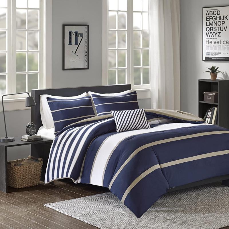 Comfort Spaces Casual Comforter Set Sporty Design Vibrant Color Active Lifestyle Boys Bedroom Dcor All Season Soft Microfiber Bedding Set Decorative Pillow Sham BlackRed Queen 4 PieceBlueWhite
