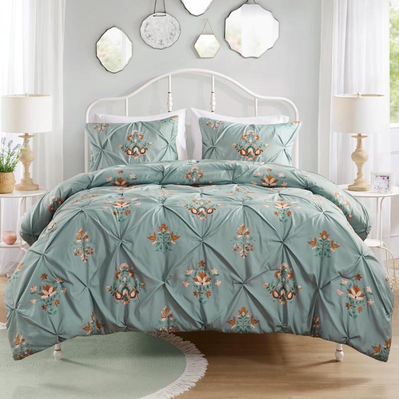Comfort Spaces Purple Queen Comforter Set  3 Pieces Pintuck Tufted Vintage Floral Bedding Set Queen All Seasons SkinFriendly Lightweight ampamp Soft Microfiber Queen Bed Set Shams Misha FullQueenGreen