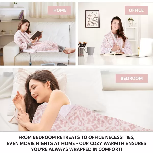 Beautyrest Ultra Soft Sherpa Berber Fleece Electric Poncho Wrap Blanket Heated Throw with Auto Shutoff 50 in x 64 in Grey LatticeBlush Lattice