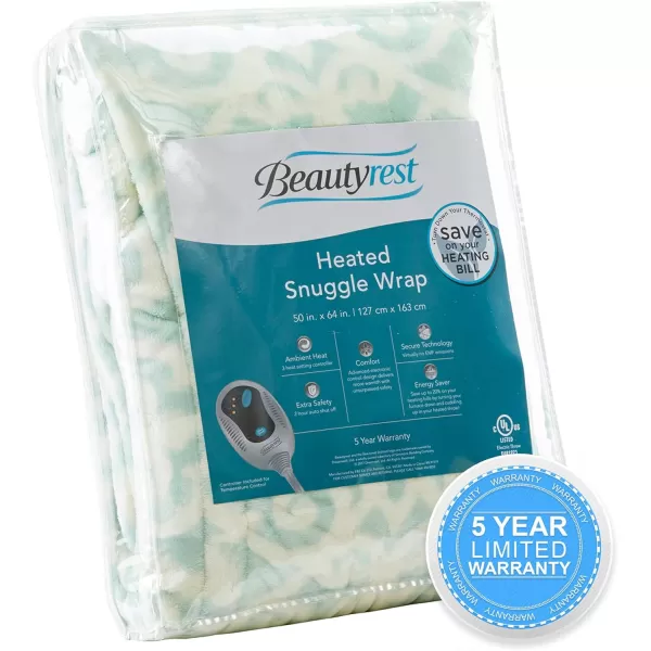 Beautyrest Ultra Soft Sherpa Berber Fleece Electric Poncho Wrap Blanket Heated Throw with Auto Shutoff 50 in x 64 in Grey LatticeDusty Blue Lattice