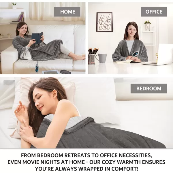 Beautyrest Ultra Soft Sherpa Berber Fleece Electric Poncho Wrap Blanket Heated Throw with Auto Shutoff 50 in x 64 in Grey LatticeGrey