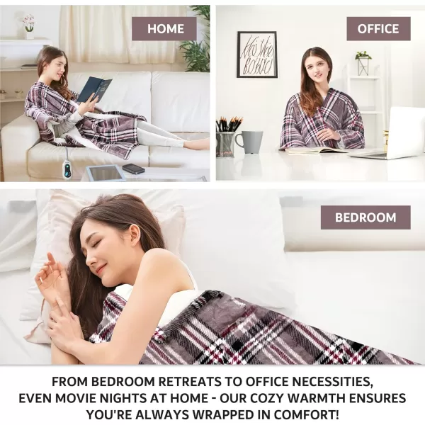 Beautyrest Ultra Soft Sherpa Berber Fleece Electric Poncho Wrap Blanket Heated Throw with Auto Shutoff 50 in x 64 in Grey LatticeGrey Plaid
