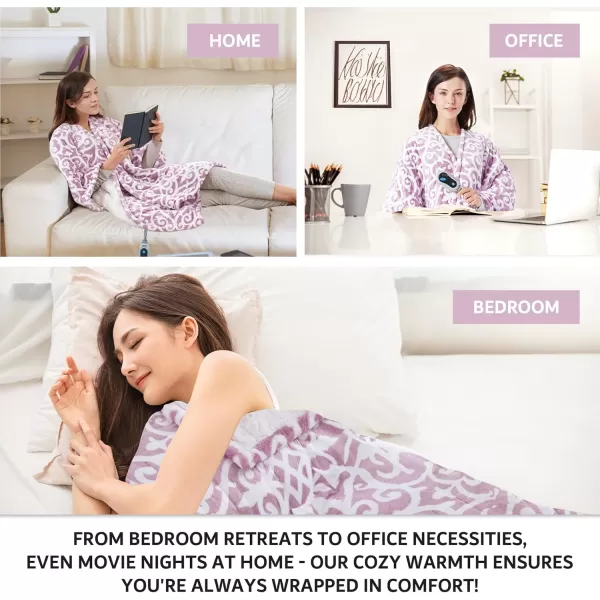 Beautyrest Ultra Soft Sherpa Berber Fleece Electric Poncho Wrap Blanket Heated Throw with Auto Shutoff 50 in x 64 in Grey LatticeLavender Lattice
