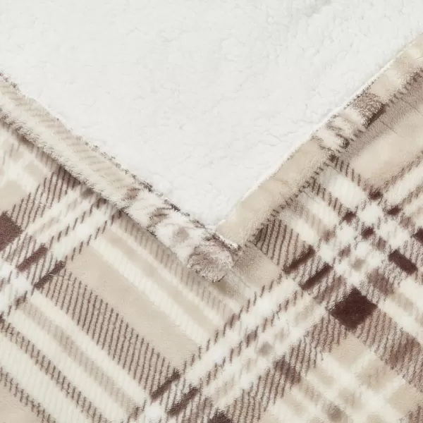 Beautyrest Ultra Soft Sherpa Berber Fleece Electric Poncho Wrap Blanket Heated Throw with Auto Shutoff 50 in x 64 in Grey LatticeTan Plaid