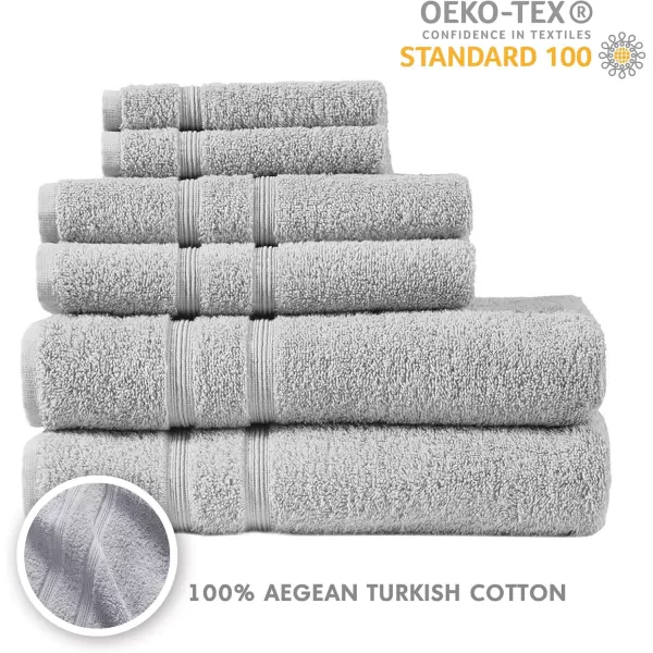 Comfort Spaces 100 Aegean Turkish Cotton Soft Bathroom Towel Set Luxury Hotel ampamp Spa Quality Highly Absorbent Quick Dry Include 2 for Shower 2 Hand ampamp 2 Face Wash MultiSizes Aqua 6 PieceGrey