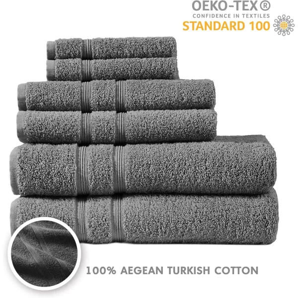 Comfort Spaces 100 Aegean Turkish Cotton Soft Bathroom Towel Set Luxury Hotel ampamp Spa Quality Highly Absorbent Quick Dry Include 2 for Shower 2 Hand ampamp 2 Face Wash MultiSizes Aqua 6 PieceCharcoal