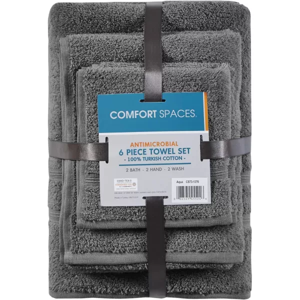 Comfort Spaces 100 Aegean Turkish Cotton Soft Bathroom Towel Set Luxury Hotel ampamp Spa Quality Highly Absorbent Quick Dry Include 2 for Shower 2 Hand ampamp 2 Face Wash MultiSizes Aqua 6 PieceCharcoal