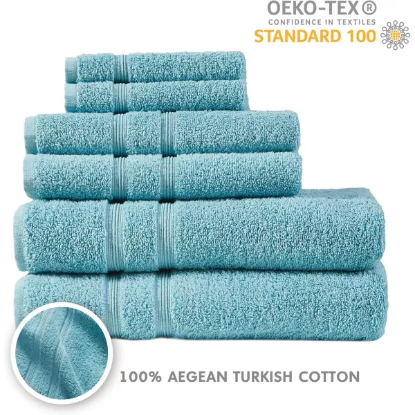 Comfort Spaces 100 Aegean Turkish Cotton Soft Bathroom Towel Set Luxury Hotel ampamp Spa Quality Highly Absorbent Quick Dry Include 2 for Shower 2 Hand ampamp 2 Face Wash MultiSizes Aqua 6 PieceAqua