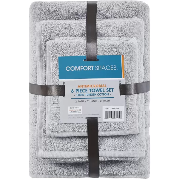 Comfort Spaces 100 Aegean Turkish Cotton Soft Bathroom Towel Set Luxury Hotel ampamp Spa Quality Highly Absorbent Quick Dry Include 2 for Shower 2 Hand ampamp 2 Face Wash MultiSizes Aqua 6 PieceGrey