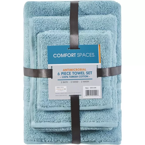 Comfort Spaces 100 Aegean Turkish Cotton Soft Bathroom Towel Set Luxury Hotel ampamp Spa Quality Highly Absorbent Quick Dry Include 2 for Shower 2 Hand ampamp 2 Face Wash MultiSizes Aqua 6 PieceAqua