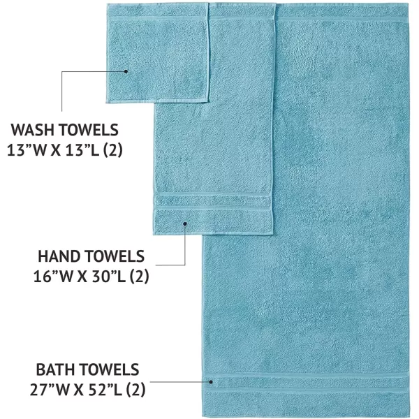 Comfort Spaces 100 Aegean Turkish Cotton Soft Bathroom Towel Set Luxury Hotel ampamp Spa Quality Highly Absorbent Quick Dry Include 2 for Shower 2 Hand ampamp 2 Face Wash MultiSizes Aqua 6 PieceAqua