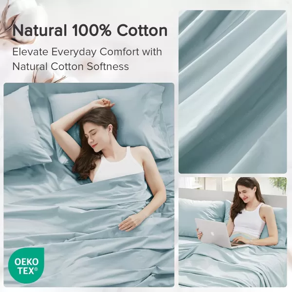 Comfort Spaces 100 Cotton Sheets Queen Breathable ampamp Soft Cotton Sheets Naturally Cool Cotton Bed Sheets with 14quot Elastic Pocket Fits up to 16quot Mattress All Seasons Sheet Set Sage Green 4 PieceLight Blue