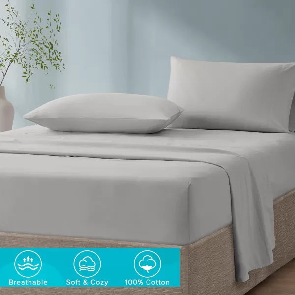 Comfort Spaces 100 Cotton Sheets Queen Breathable ampamp Soft Cotton Sheets Naturally Cool Cotton Bed Sheets with 14quot Elastic Pocket Fits up to 16quot Mattress All Seasons Sheet Set Sage Green 4 PieceGrey