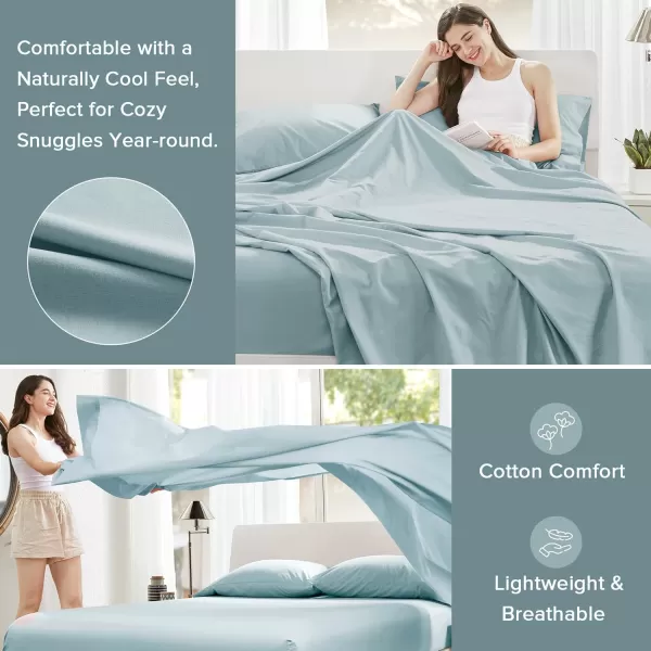 Comfort Spaces 100 Cotton Sheets Queen Breathable ampamp Soft Cotton Sheets Naturally Cool Cotton Bed Sheets with 14quot Elastic Pocket Fits up to 16quot Mattress All Seasons Sheet Set Sage Green 4 PieceLight Blue