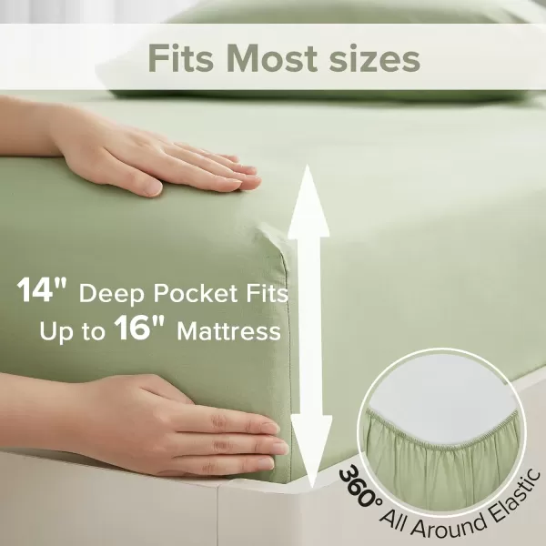 Comfort Spaces 100 Cotton Sheets Queen Breathable ampamp Soft Cotton Sheets Naturally Cool Cotton Bed Sheets with 14quot Elastic Pocket Fits up to 16quot Mattress All Seasons Sheet Set Sage Green 4 PieceSage Green