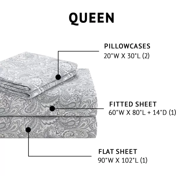 Comfort Spaces 100 Cotton Sheets Queen Breathable ampamp Soft Cotton Sheets Naturally Cool Cotton Bed Sheets with 14quot Elastic Pocket Fits up to 16quot Mattress All Seasons Sheet Set Sage Green 4 PiecePaisley Multi