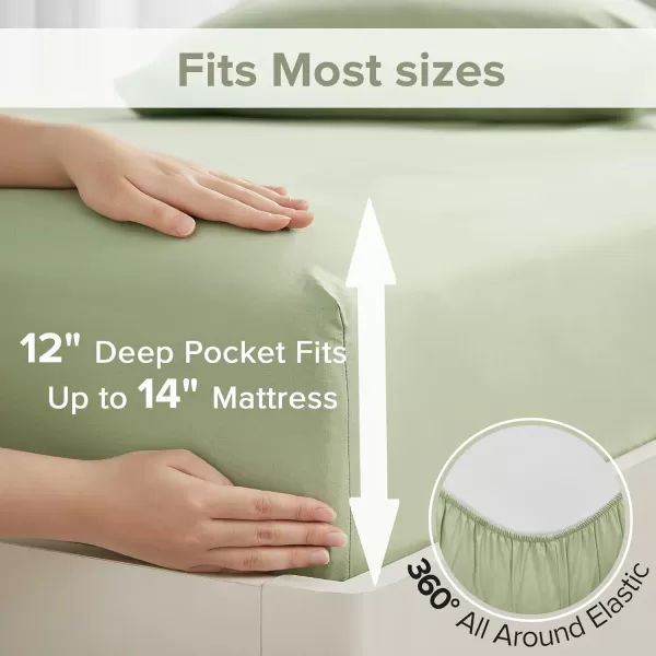 Comfort Spaces 100 Cotton Sheets Queen Breathable ampamp Soft Cotton Sheets Naturally Cool Cotton Bed Sheets with 14quot Elastic Pocket Fits up to 16quot Mattress All Seasons Sheet Set Sage Green 4 PieceSage Green