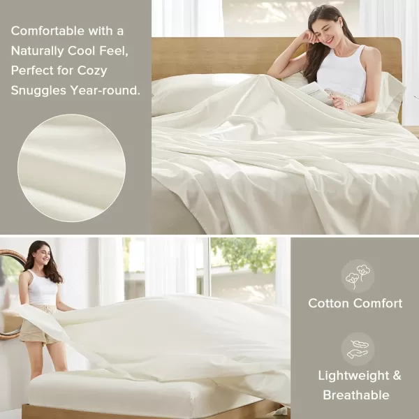 Comfort Spaces 100 Cotton Sheets Queen Breathable ampamp Soft Cotton Sheets Naturally Cool Cotton Bed Sheets with 14quot Elastic Pocket Fits up to 16quot Mattress All Seasons Sheet Set Sage Green 4 PieceIvory