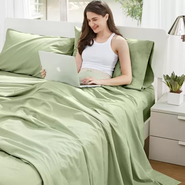 Comfort Spaces 100 Cotton Sheets Queen Breathable ampamp Soft Cotton Sheets Naturally Cool Cotton Bed Sheets with 14quot Elastic Pocket Fits up to 16quot Mattress All Seasons Sheet Set Sage Green 4 PieceSage Green